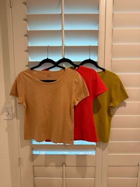 Bundle of Three J.Crew 90s Cropped Organic Slub Cotton T-Shirts - Size Small
